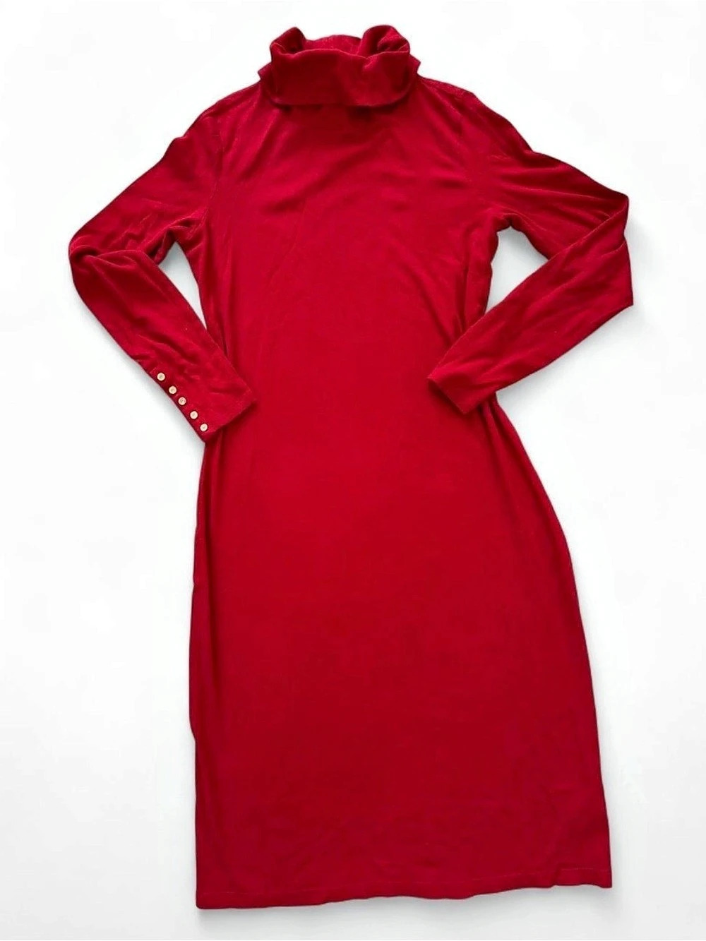 Lauren Ralph Lauren Cotton-Blend Turtleneck Midi Dress Red Size 14